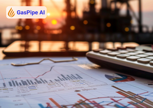 image of GasPipe AI  logo and calculator and calculation documents